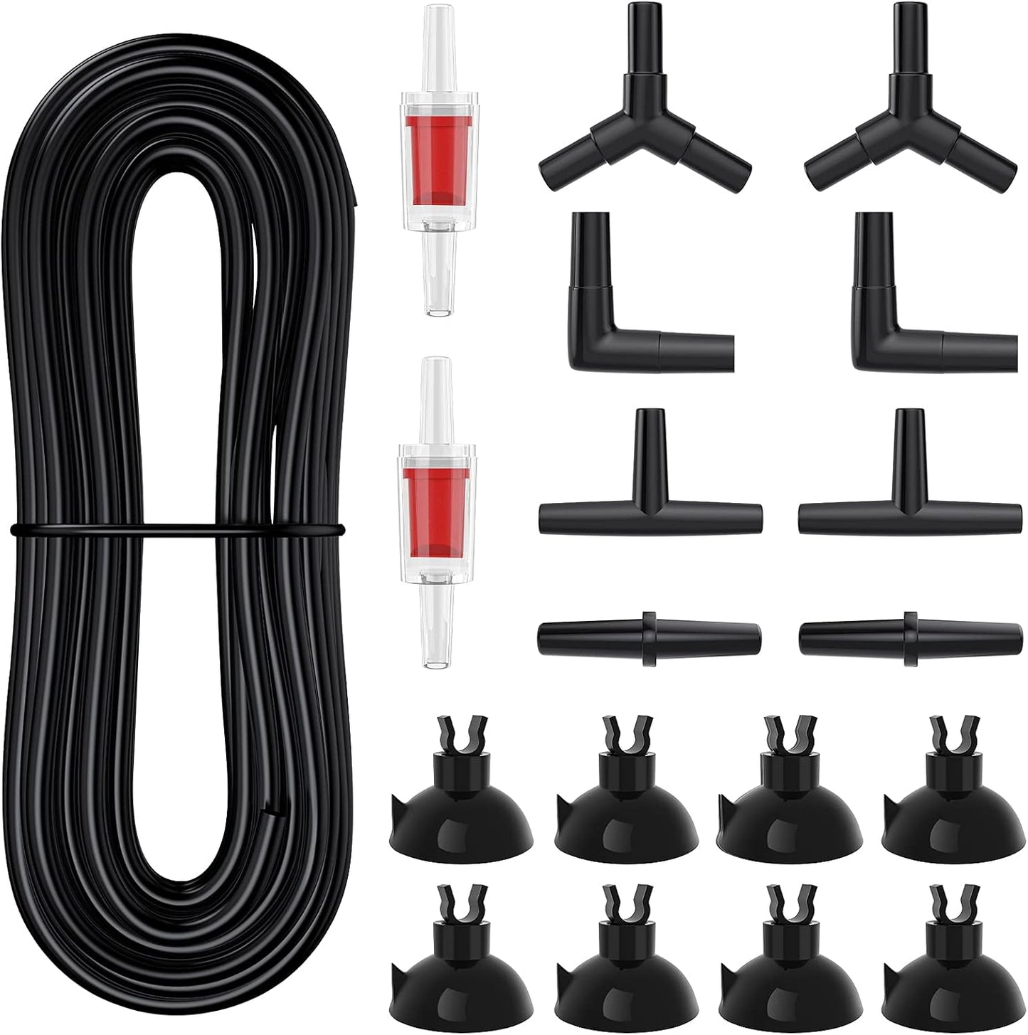 Pawfly 25 Feet Black Airline Tubing Set front view showcasing complete aquarium pump accessories kit.