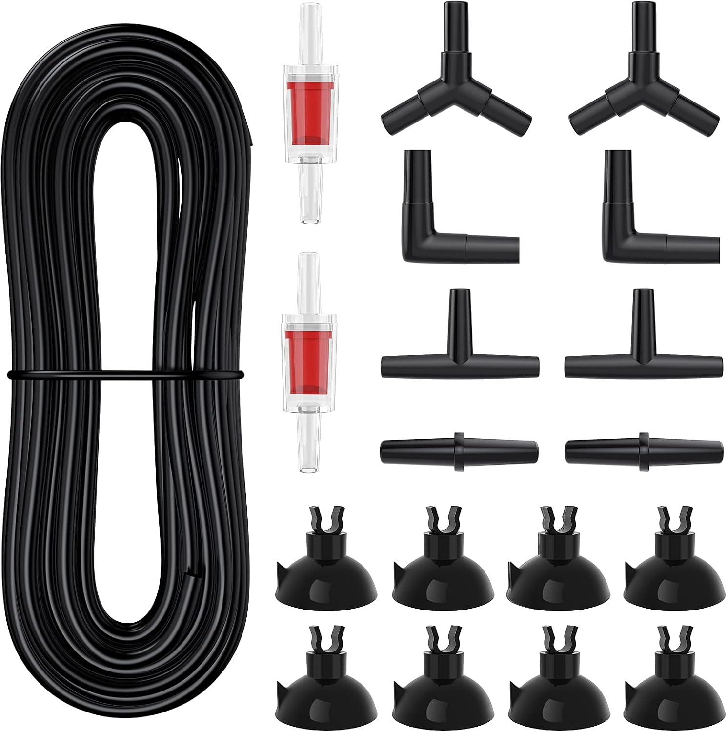 Pawfly 25 Feet Black Airline Tubing Set front view showcasing complete aquarium pump accessories kit.
