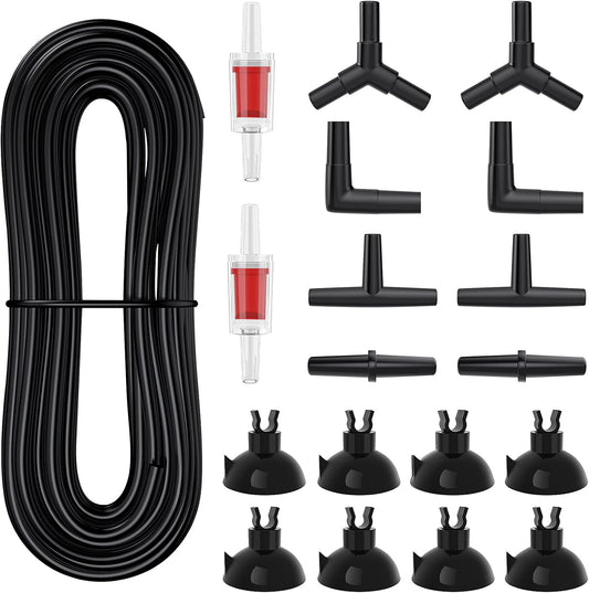 Pawfly 25 Feet Black Airline Tubing Set front view showcasing complete aquarium pump accessories kit.