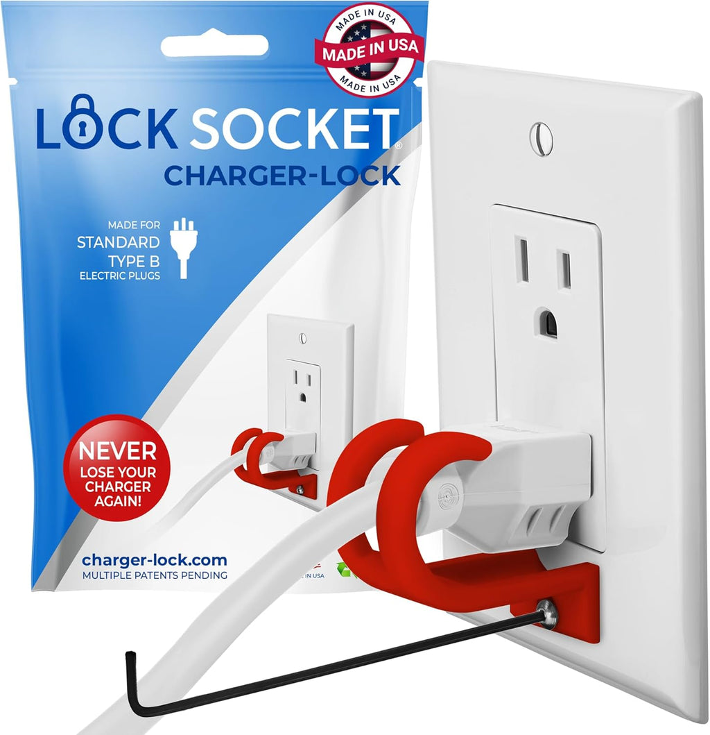 Lock Socket 3 Prong Outlet Lock in red front view
