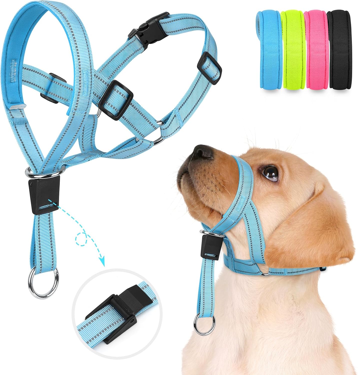 Weesiber Soft Dog Head Collar - Adjustable Dog Head Harness, Padded No Pull Head Halter Collar with Reflective Safety Strip for Training and Walking(Green,M) - Image 10