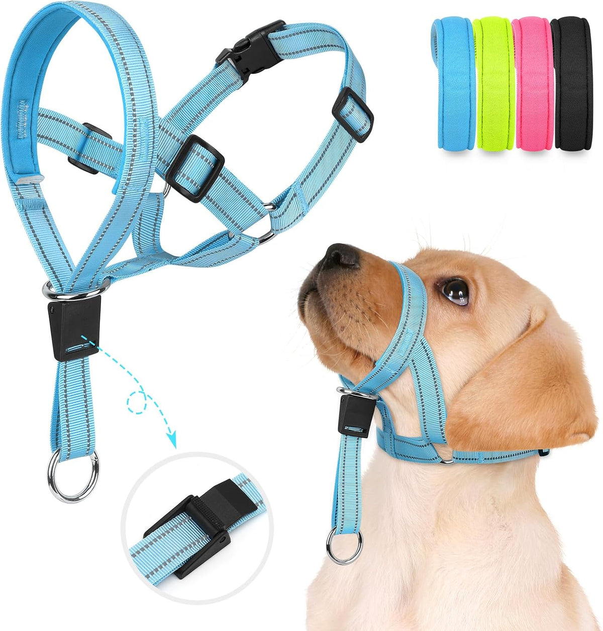 Weesiber Soft Dog Head Collar - Adjustable Dog Head Harness, Padded No Pull Head Halter Collar with Reflective Safety Strip for Training and Walking(Green,M) - Image 10