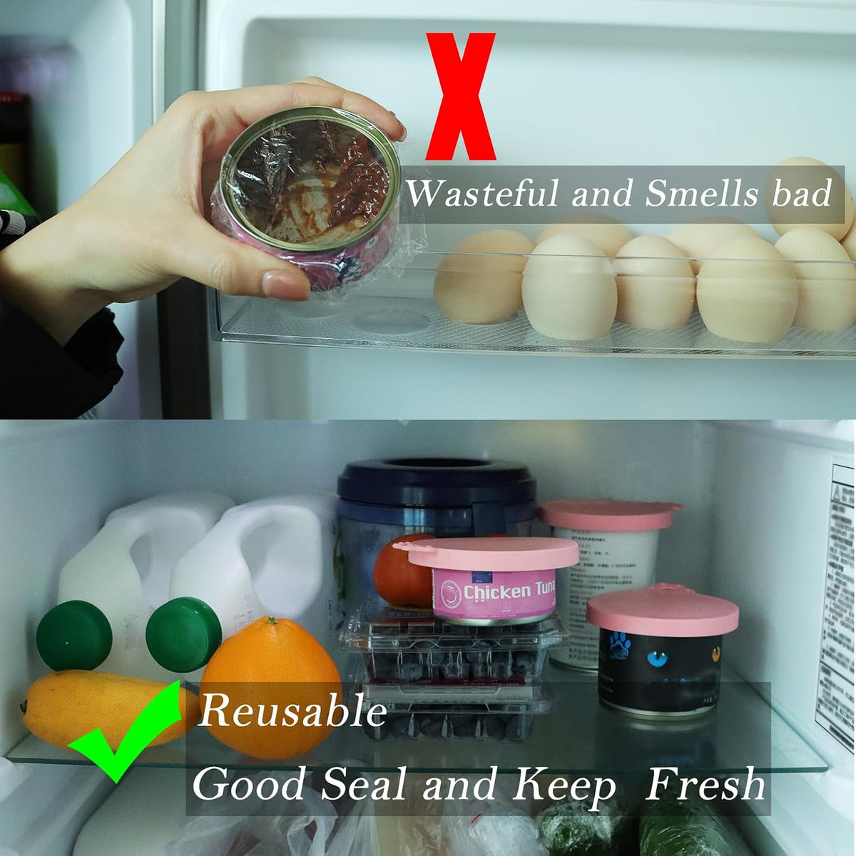 Close up of silicone lid airtight seal on pet food can