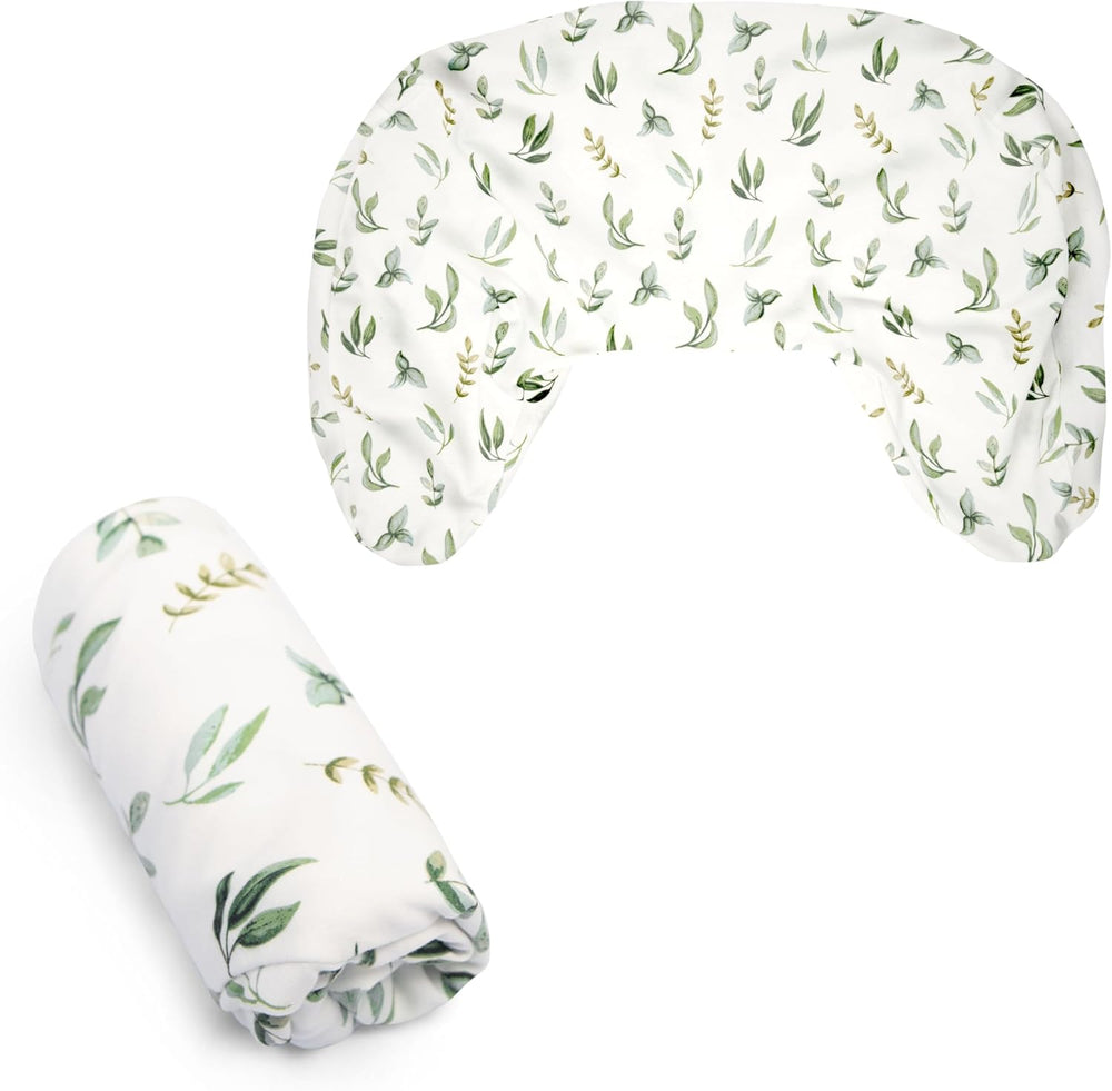 Boppy nursing pillow cover in organic green leaves print front view