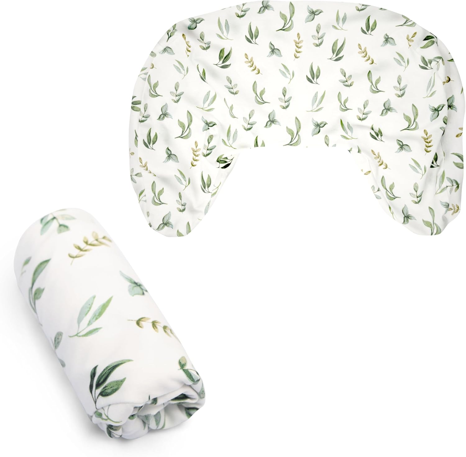 Boppy nursing pillow cover in organic green leaves print front view