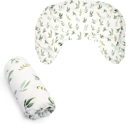 Boppy nursing pillow cover in organic green leaves print front view