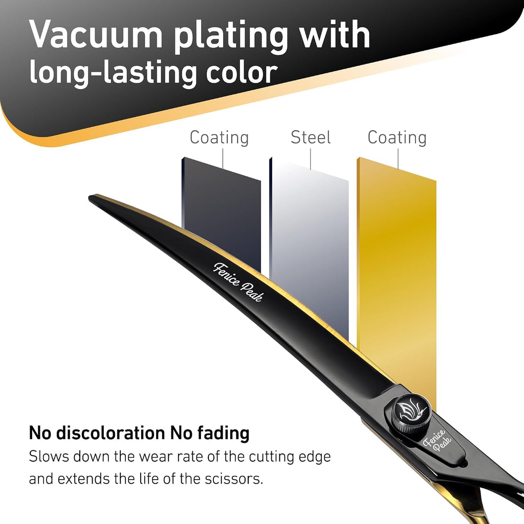 Black and gold two color professional dog styling scissors for precision pet fur shaping