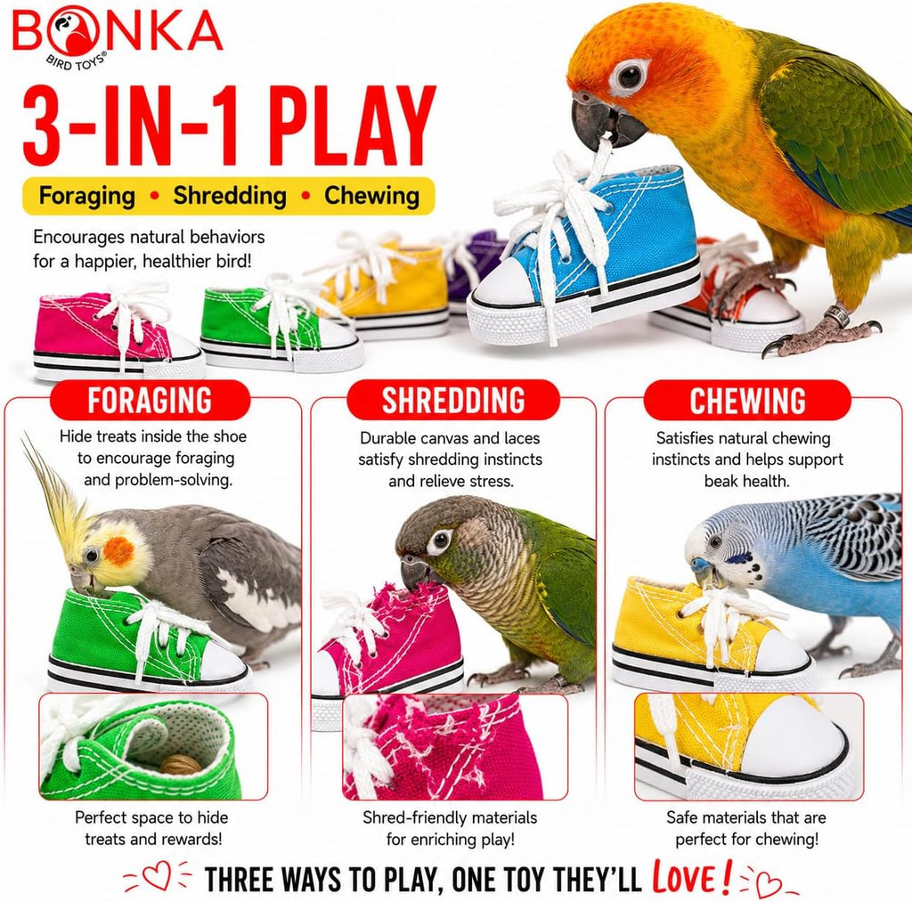 Bonka Bird Toys 6 Mini Sneakers Colorful Cotton Shredding Parrot Parrotlet Budgie Finch Cockatoo - Image 2