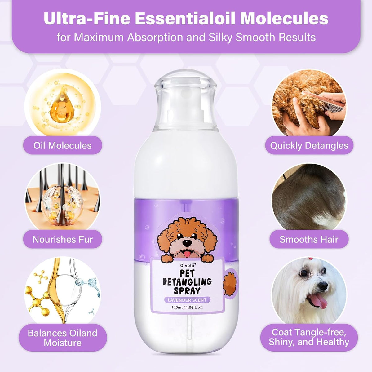 Oivolii lick safe pet detangler back label showing usage instructions and ingredients