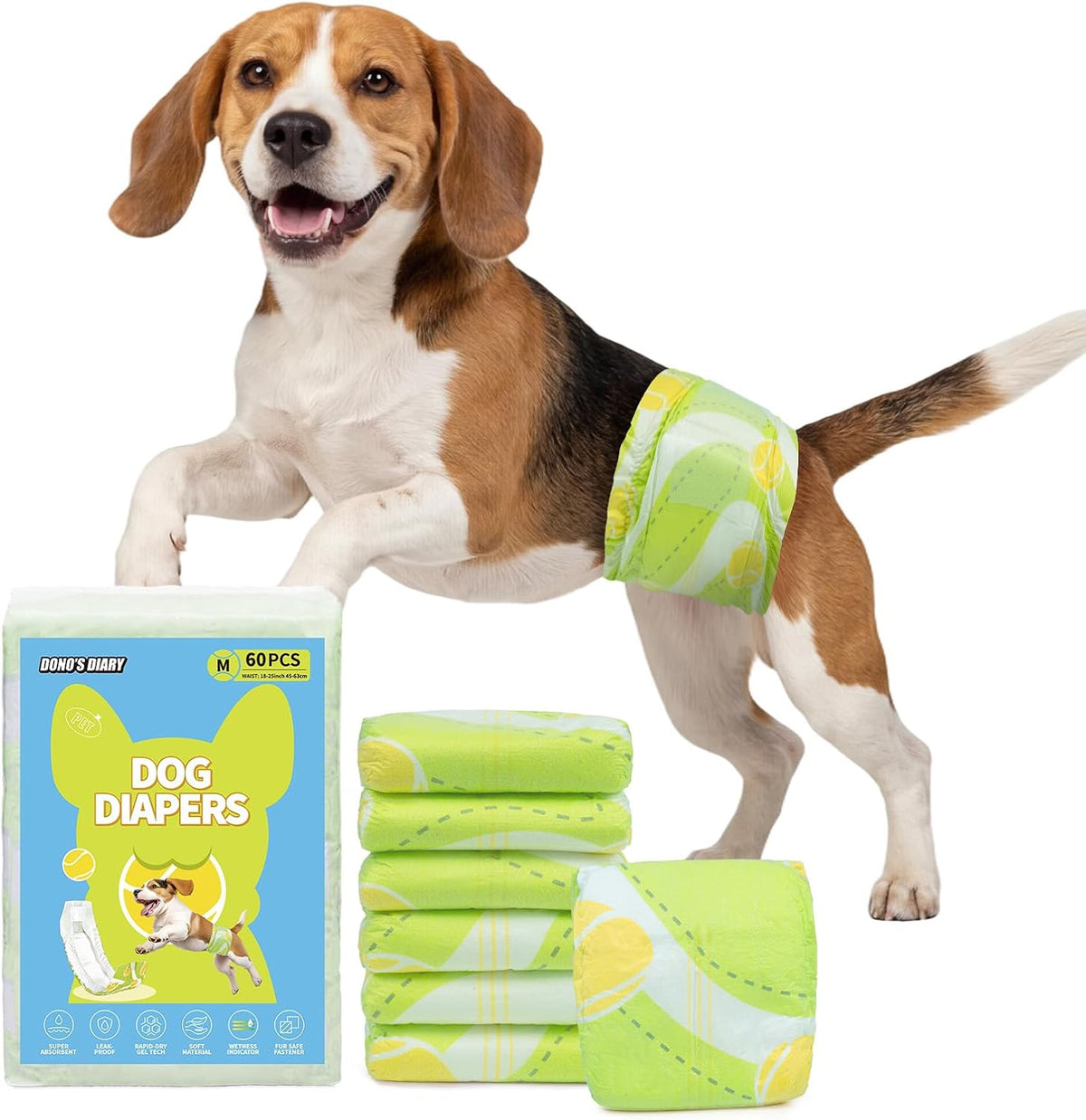Dono Dog Diapers Male, Disposable Male Dog Wraps 60ct, Super Absorbent Doggie Diapers with Wetness Indicator, Leak-Proof Belly Band, Puppy Pampers for Excitable Urination, Incontinence, Small - Image 11