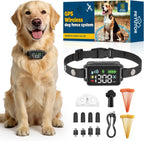 Petutor GPS wireless dog fence system featuring a black digital tracking collar displayed against an outdoor park background.