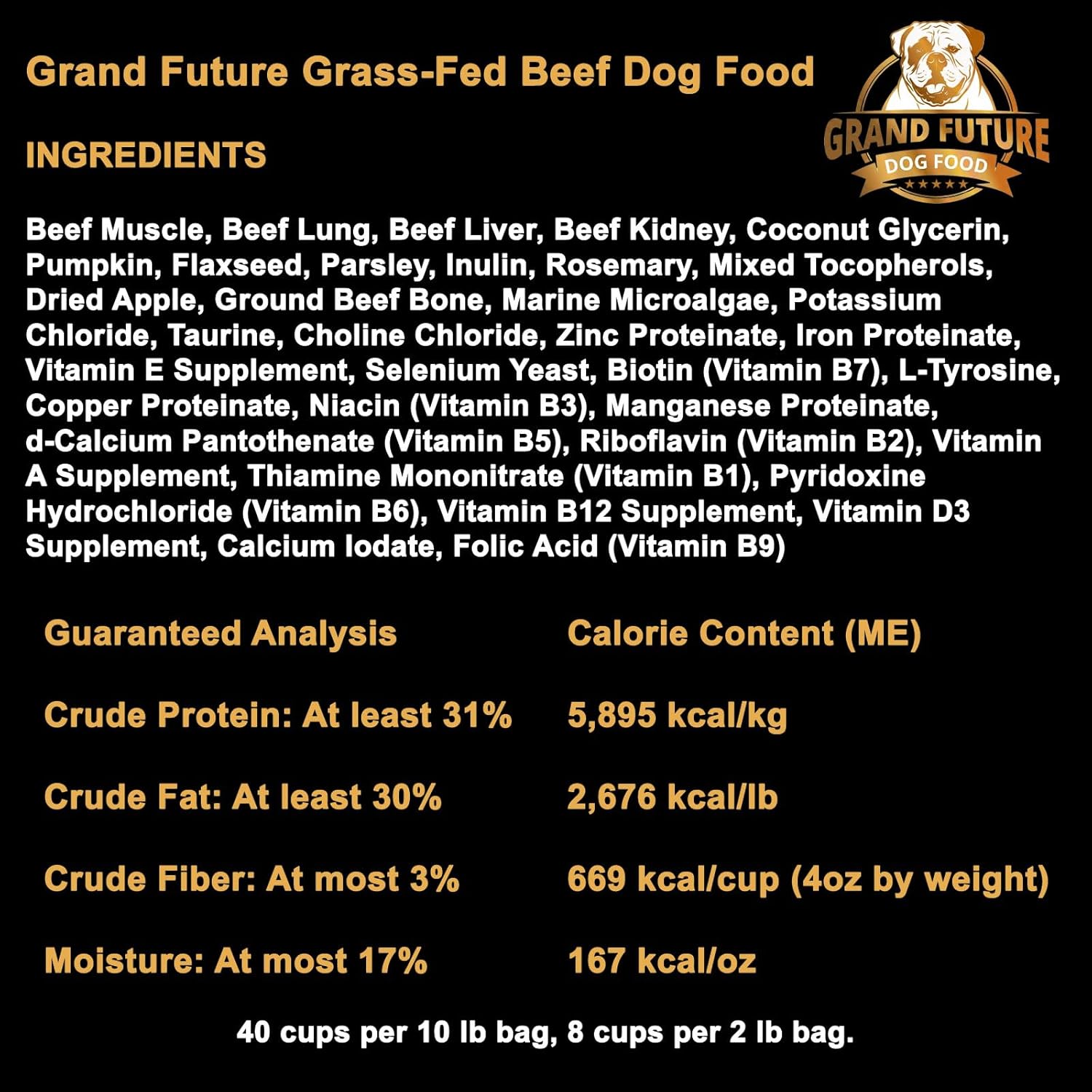 Grand Future zero starch beef formula for all life stages bag angle view