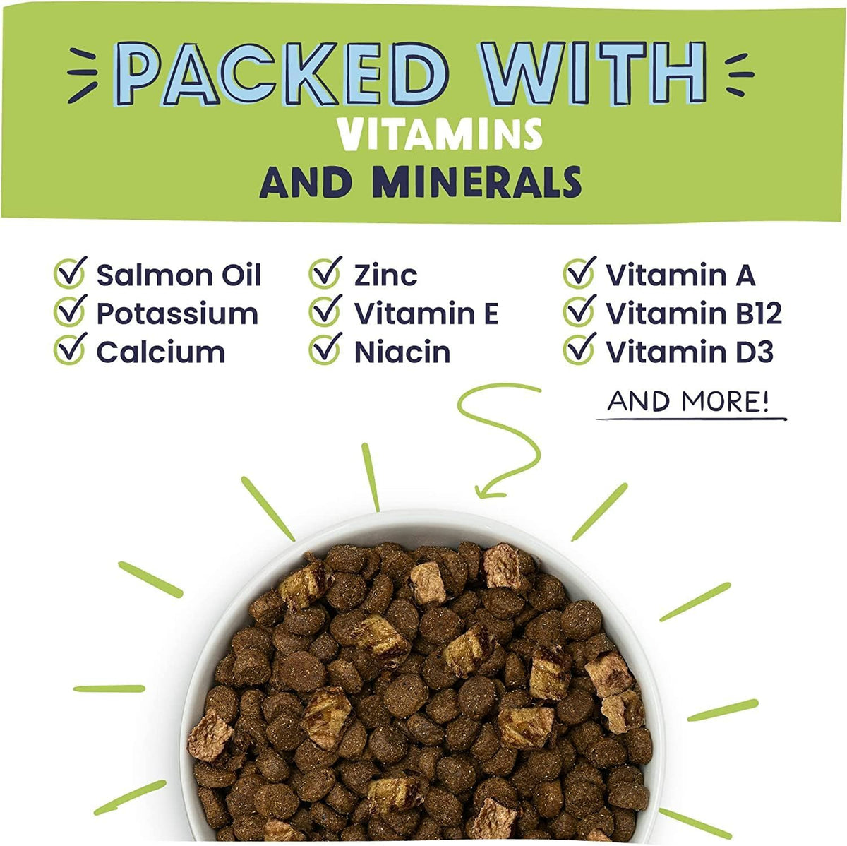 High protein grain free beef dog food topper sprinkled over standard dry kibble