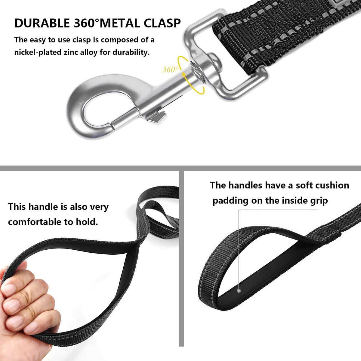 Heavy duty nylon pet leash soft cushioned handle close up
