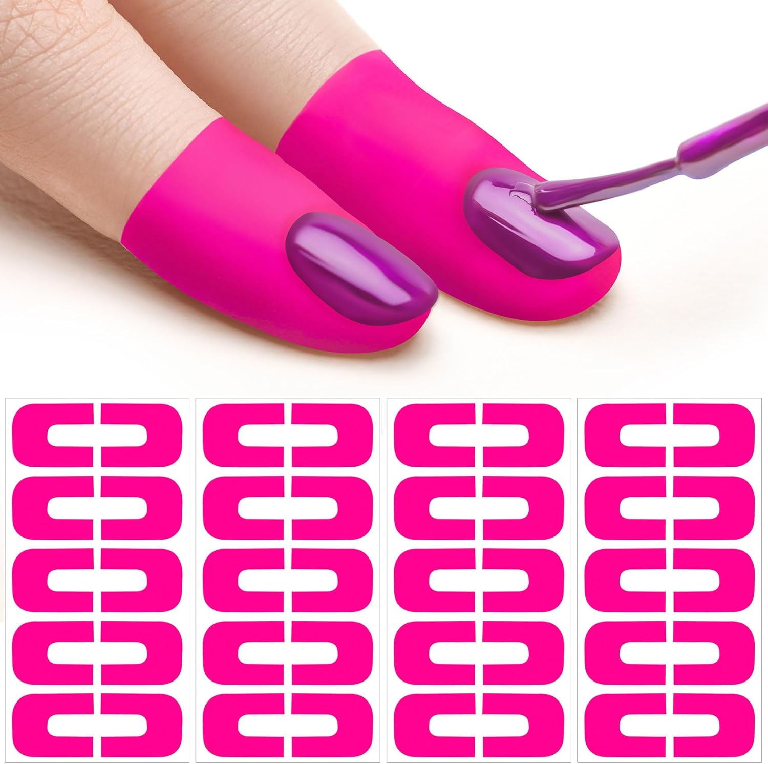 VARMDUKKE nail polish protector front view of pink U-shaped skin stencils on sheets