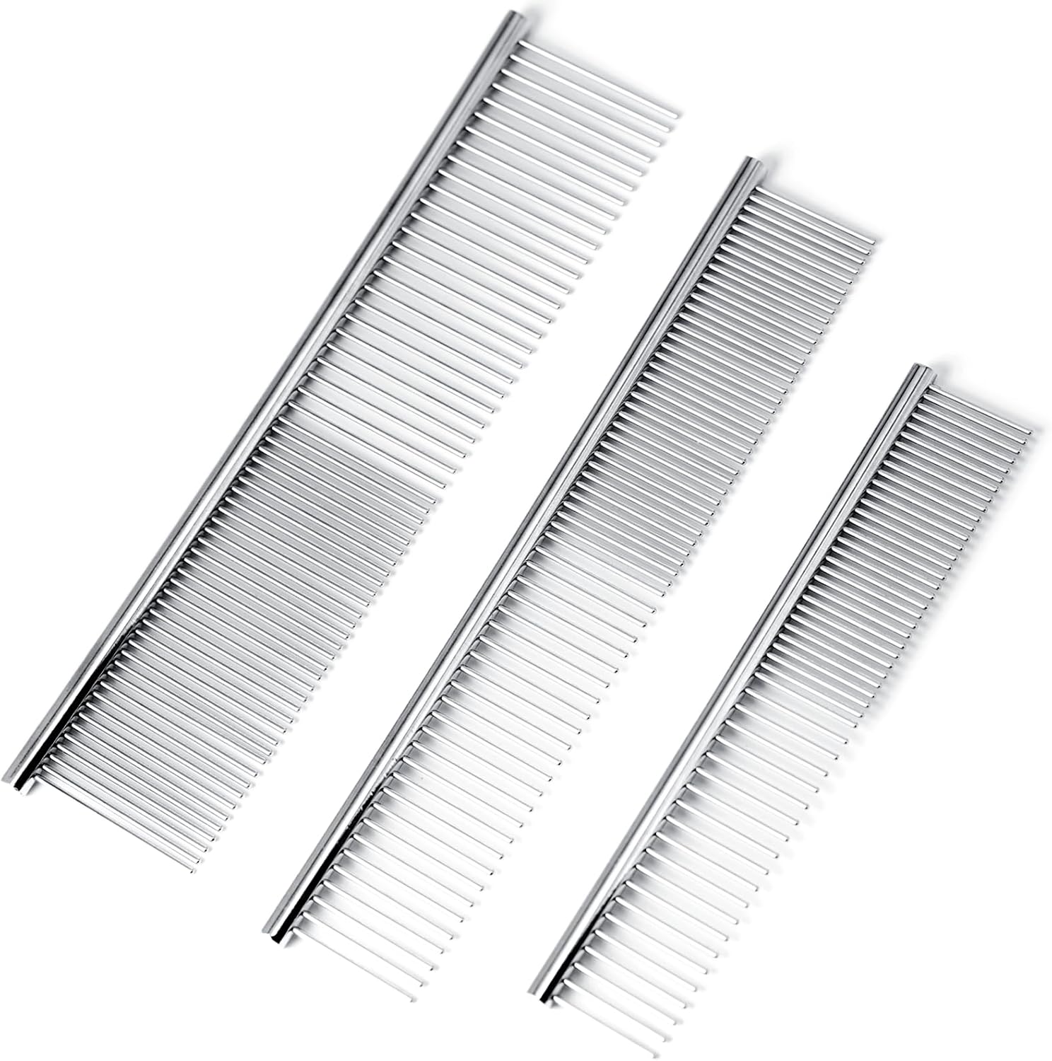 Meduwedu 3 pack stainless steel pet grooming comb set front view