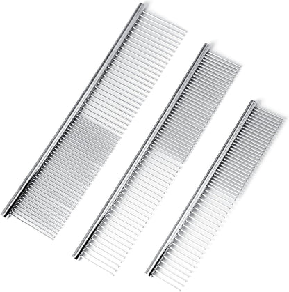 Meduwedu 3 pack stainless steel pet grooming comb set front view