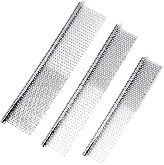 Meduwedu 3 pack stainless steel pet grooming comb set front view