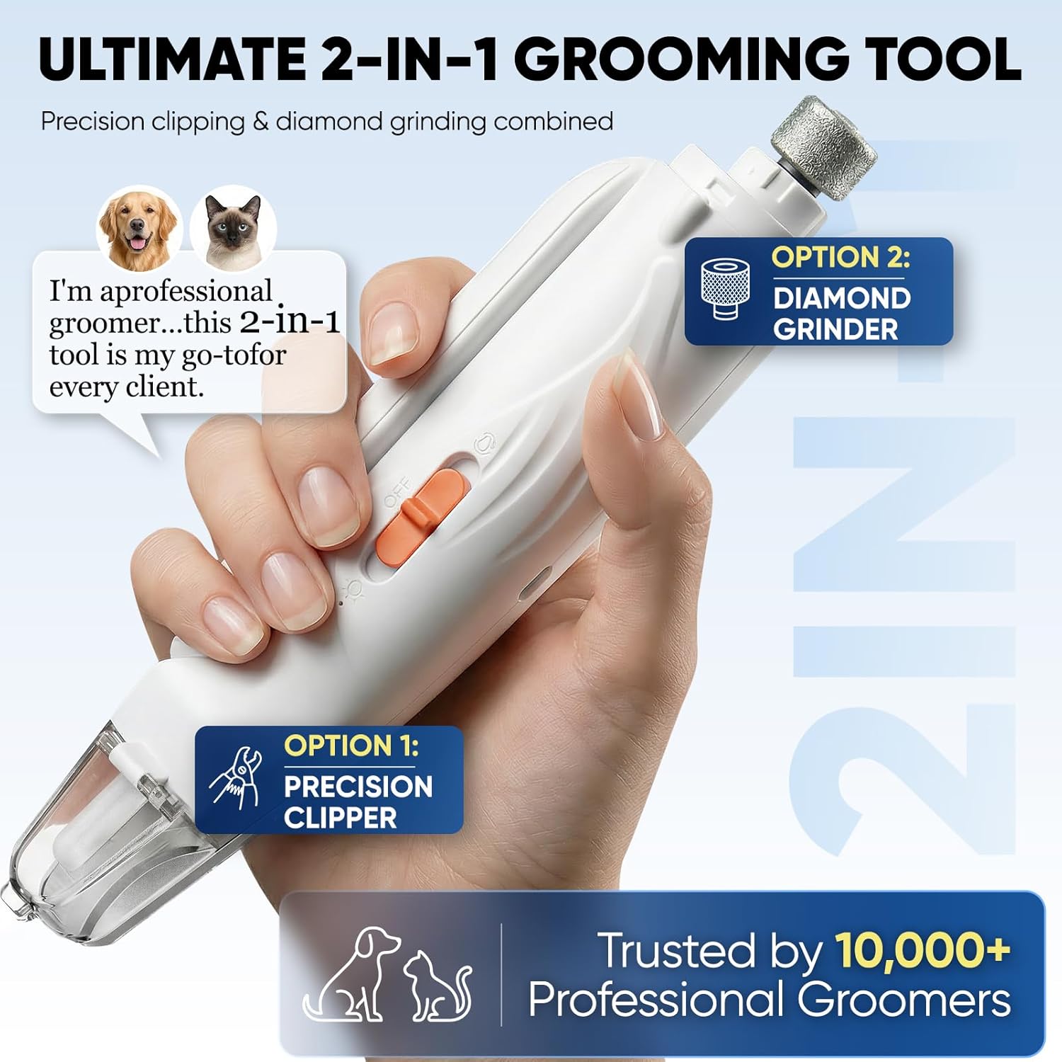 Close up of Picky Zoom pet nail trimmer blade and grinder