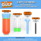 Premium BPA free puppy water bottle with ergonomic carrying handle close up.