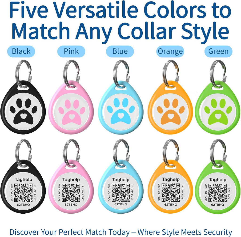 Comparison display of the one inch digital cat tag next to a standard collar.