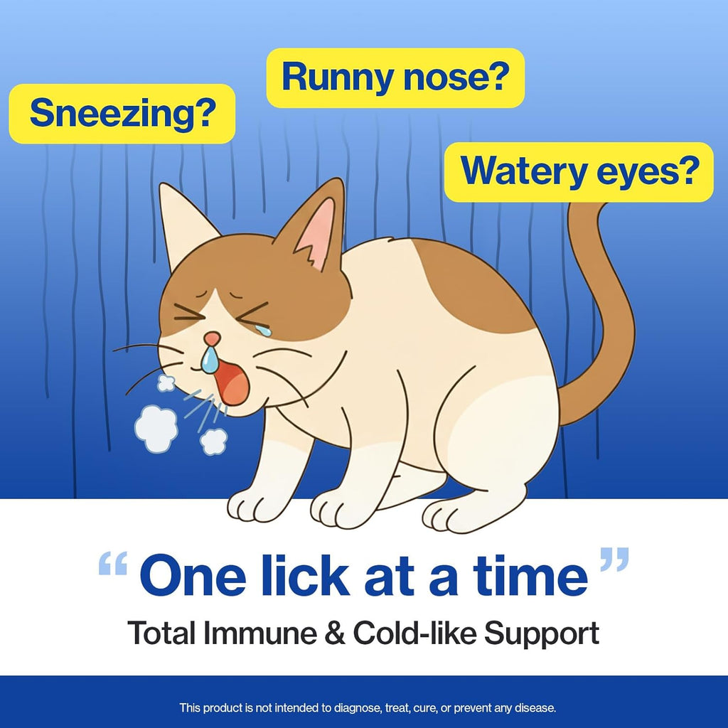 Chicken flavored lickable gel tubes for cat respiratory relief and sneezing control.
