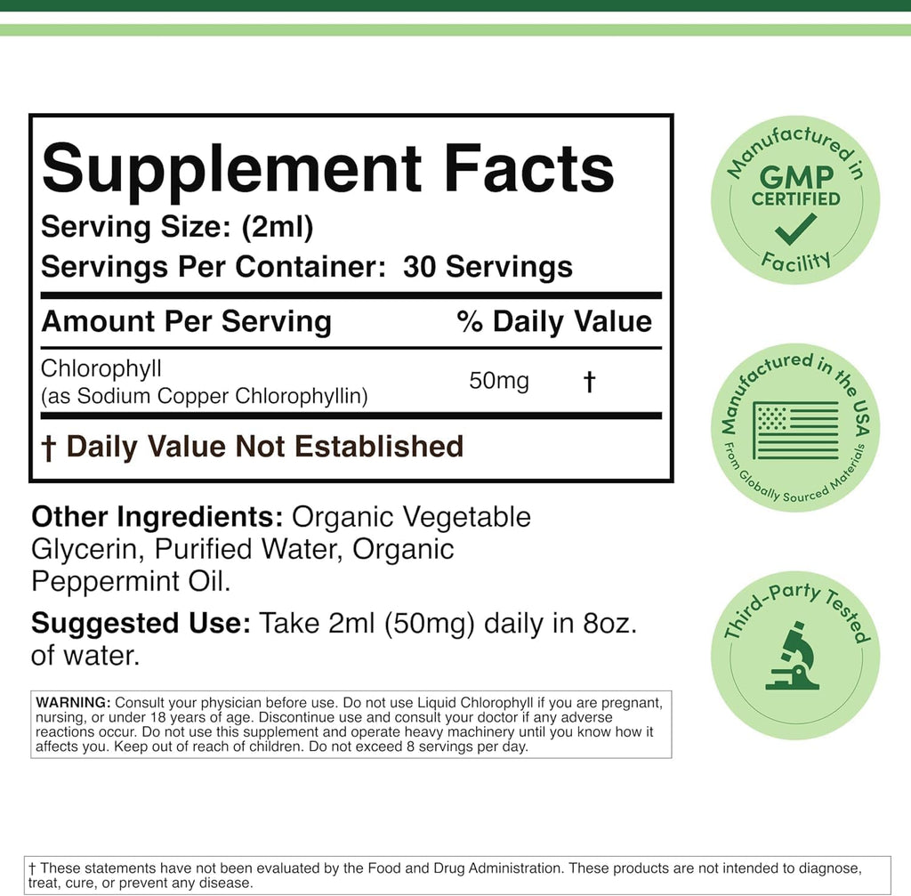 Liquid Chlorophyll Drops, Peppermint Flavored, 2 fl oz - Image 2