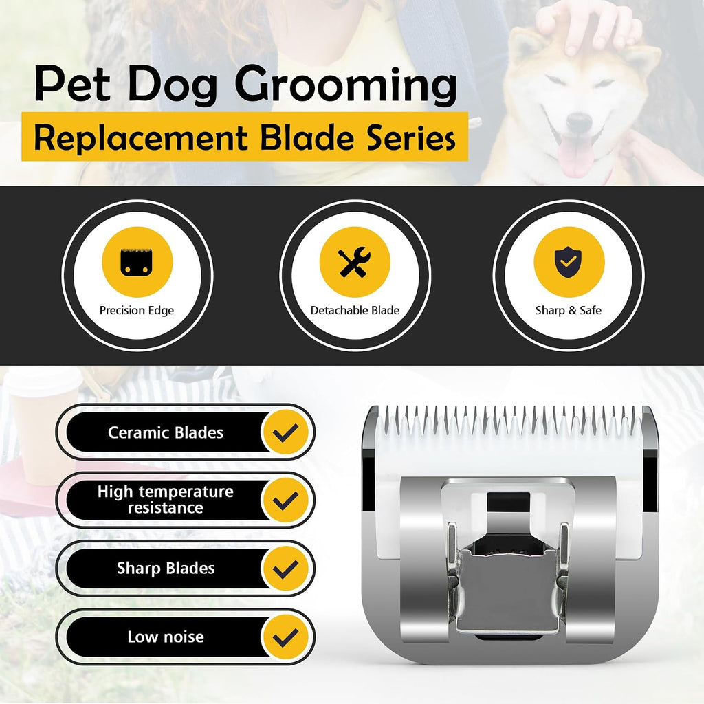 Close-up shot of the detachable mechanism on the professional pet clipper blade for easy installation.
