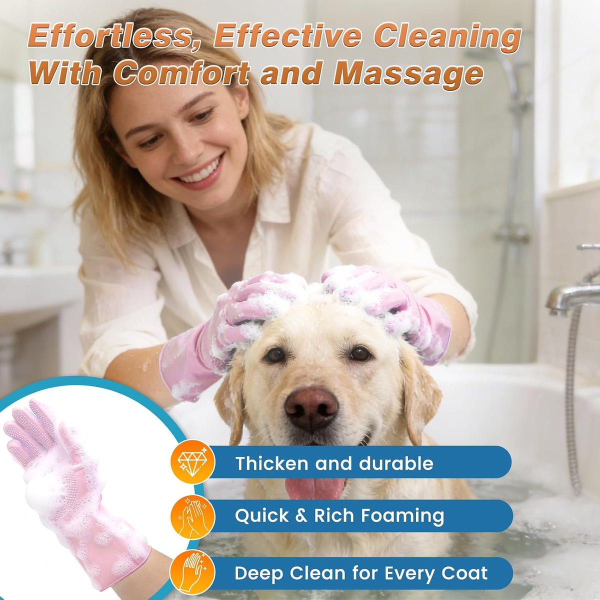 MIYIJHY dog shampoo bath massage brush with adjustable strap