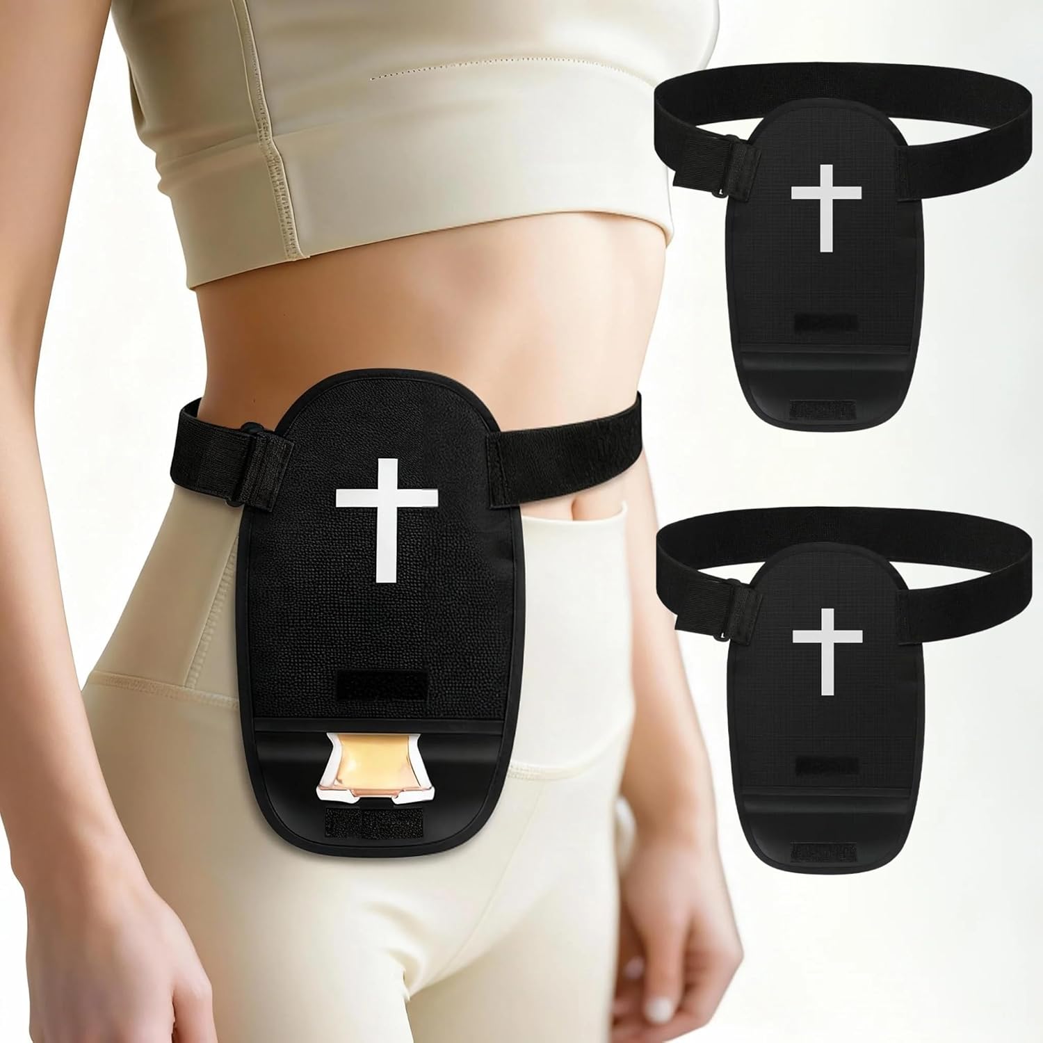 Eyourlife 2pcs Ostomy Pouch Cover front view black waterproof fabric