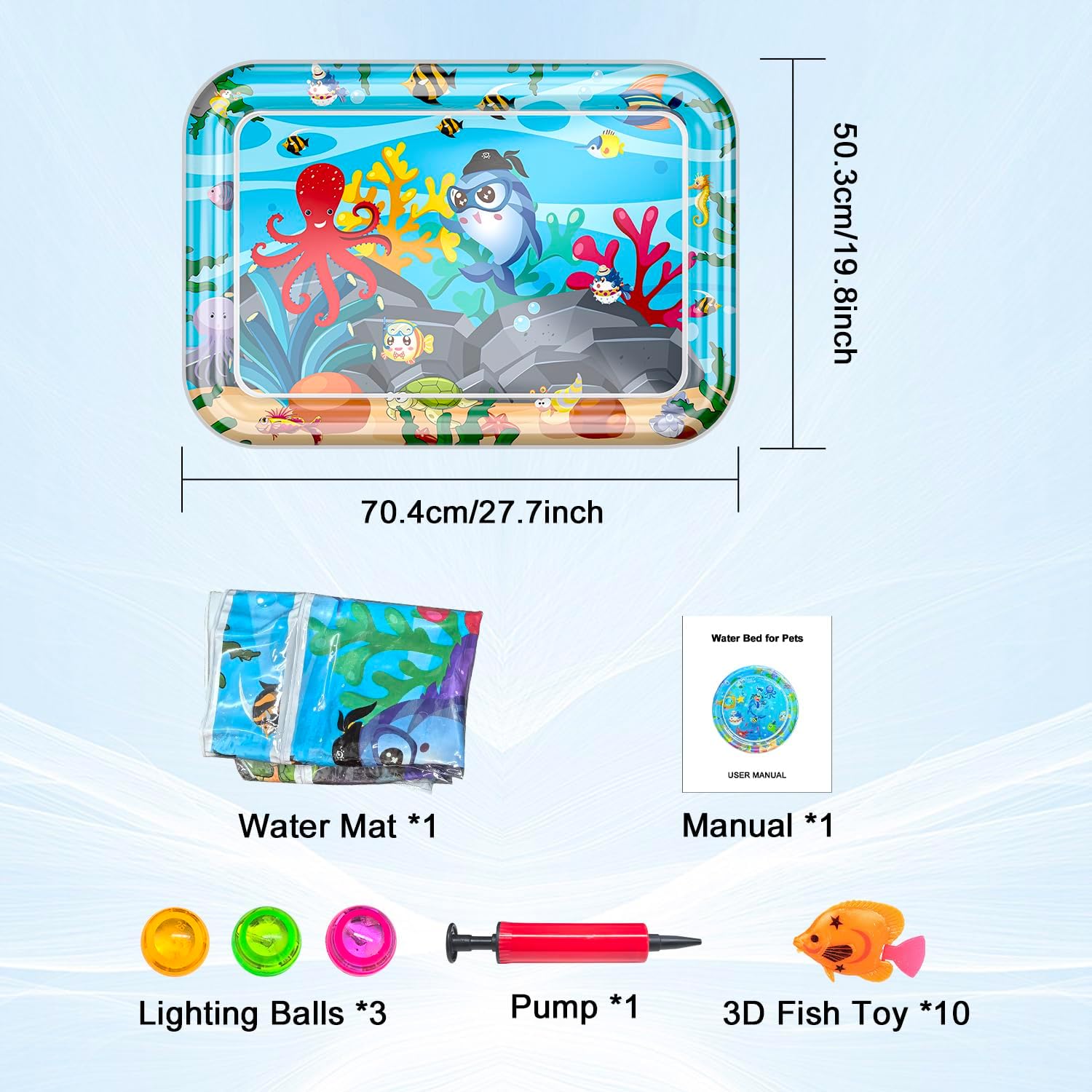 Marine Life Themed Cat Play Mat, Thickened Water Sensor Play Mat for Cats, Water Sensor Play Mat with Fish, Pet Water Sensor Mat, Water Sensor Mat Water Feature (Square Octopus & Lights) - Image 9