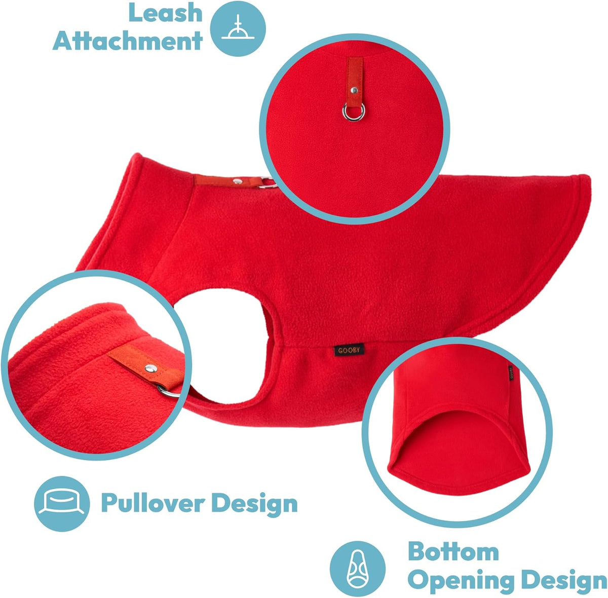 Close up view of the durable metal leash attachment O-ring on the dog vest