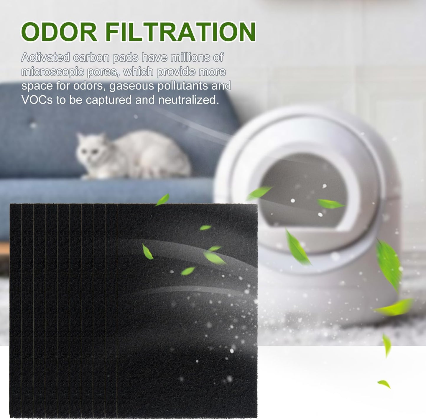 Ten pieces of black charcoal pet deodorizer inserts neatly arranged
