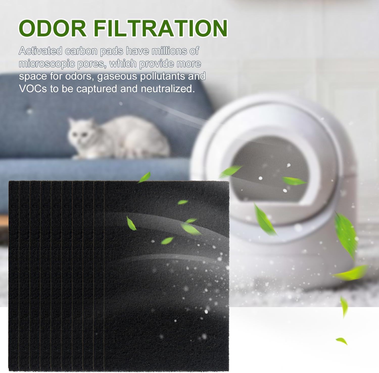 Ten pieces of black charcoal pet deodorizer inserts neatly arranged