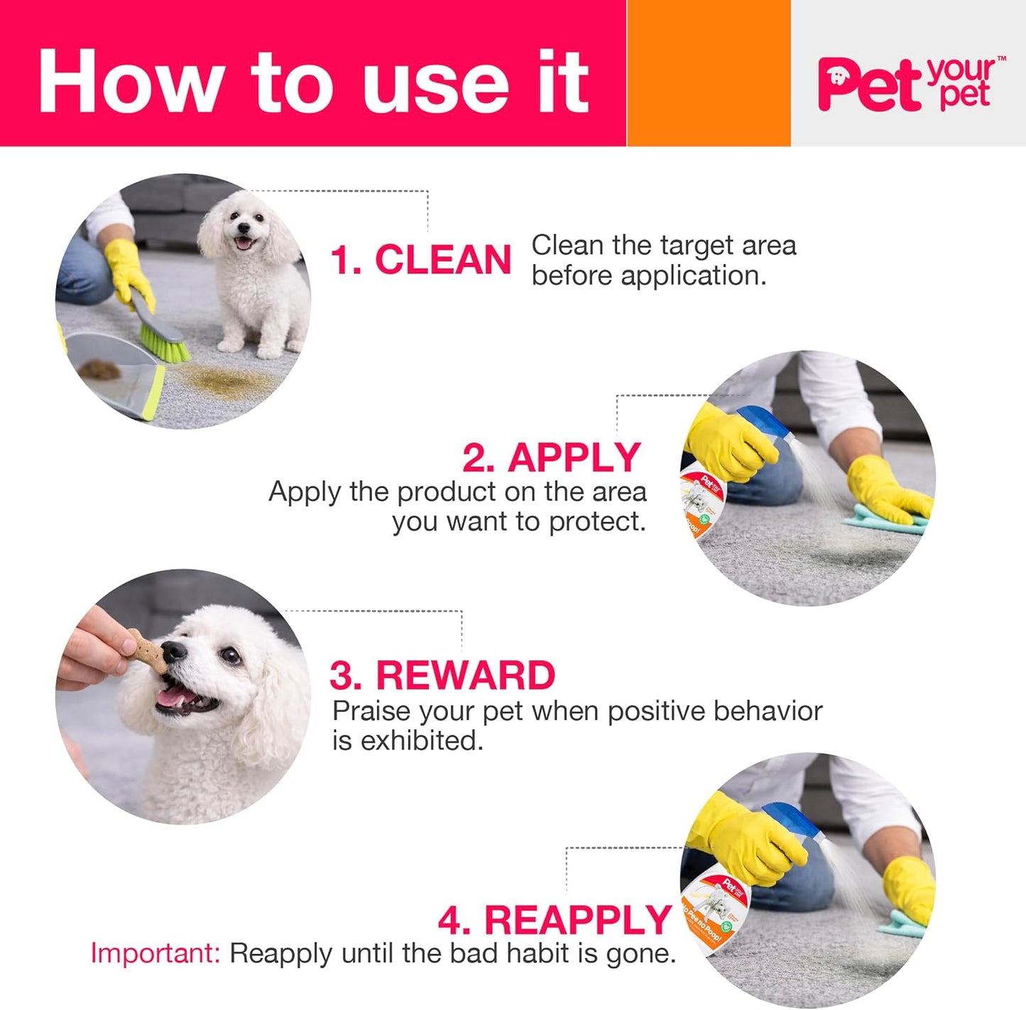 Using Pet Your Pet spray to prevent dog marking on indoor carpet
