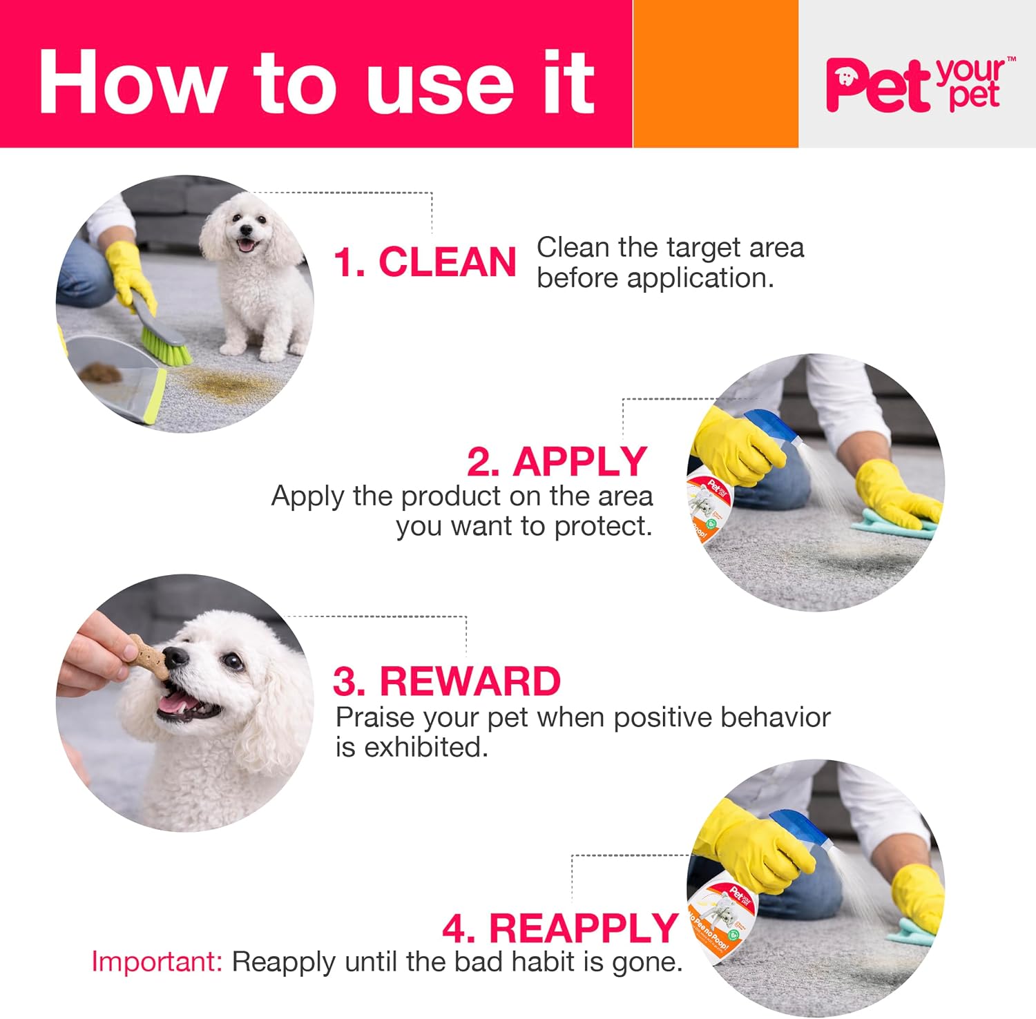 Using Pet Your Pet spray to prevent dog marking on indoor carpet