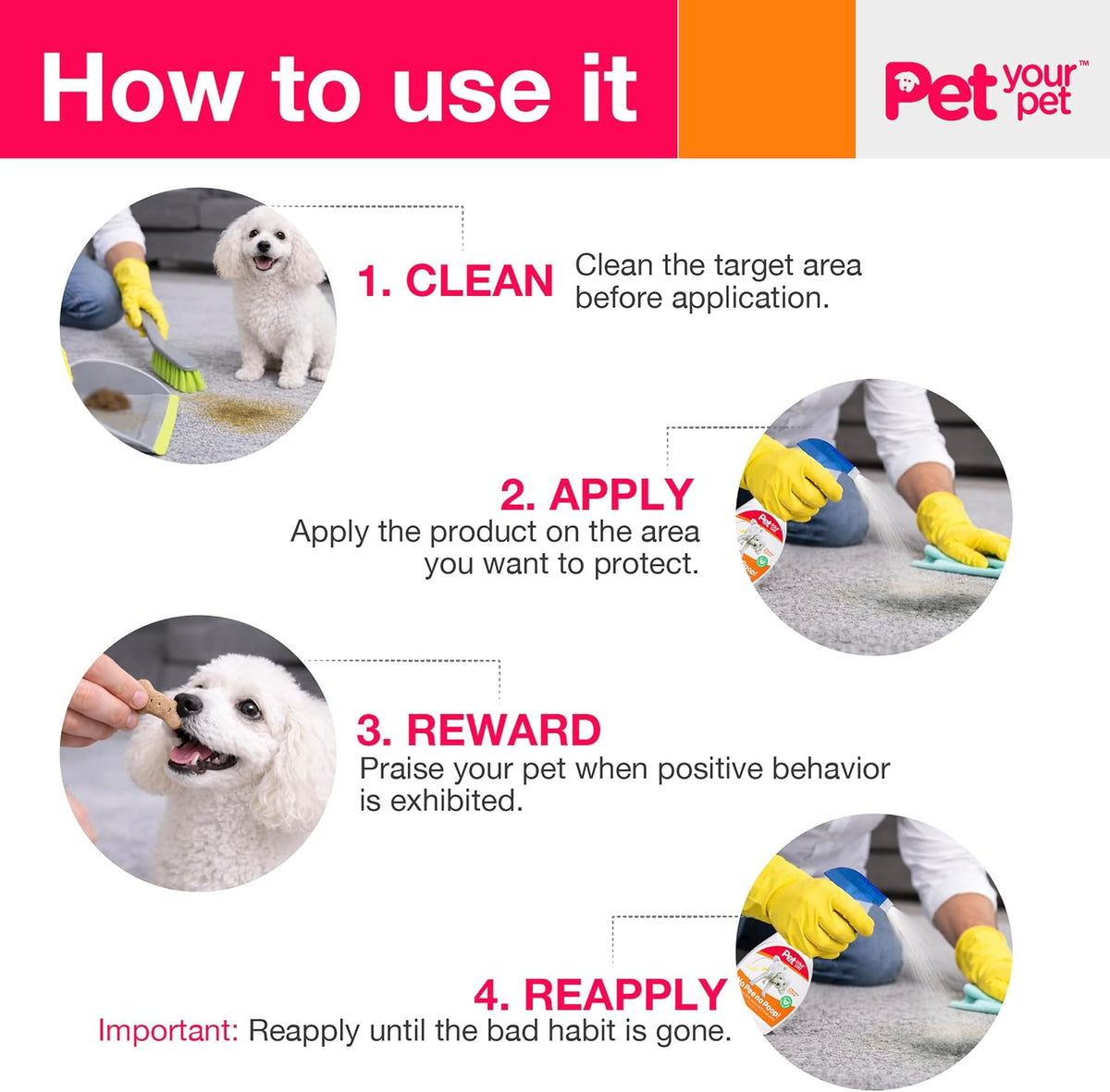 Using Pet Your Pet spray to prevent dog marking on indoor carpet
