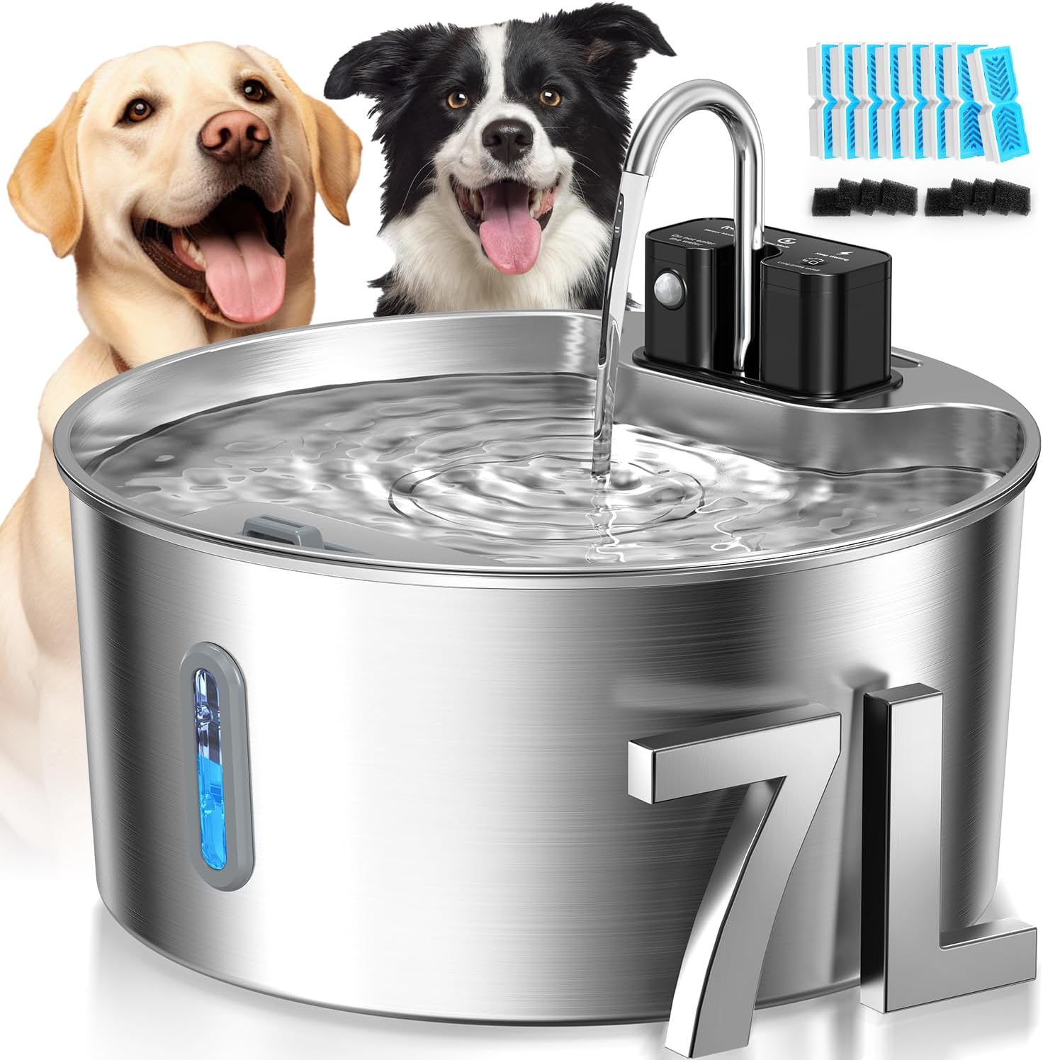 Voluas wireless stainless steel dog water fountain front view