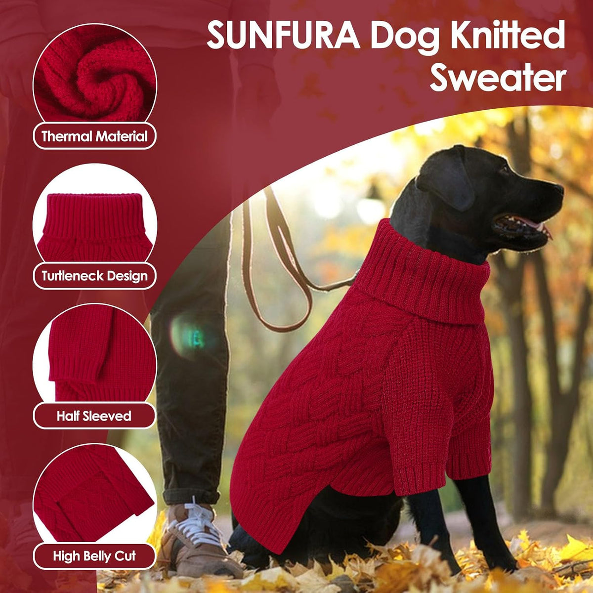 SUNFURA pet winter knitted sweatshirt showing the convenient two sleeve design
