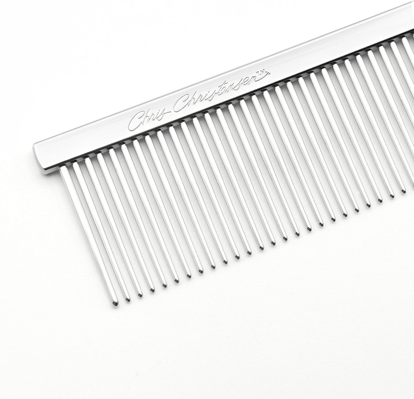 Chris Christensen 000 7.5 in. Greyhound Style Fine/Coarse Colored Butter Comb, Groom Like a Professional, Rounded Corners Prevent Friction and Breakage, Solid Brass with Steel Teeth, Chrome Finish - Image 9