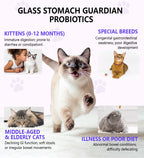 Feline digestive health supplement bottle highlighting the six probiotics formula.