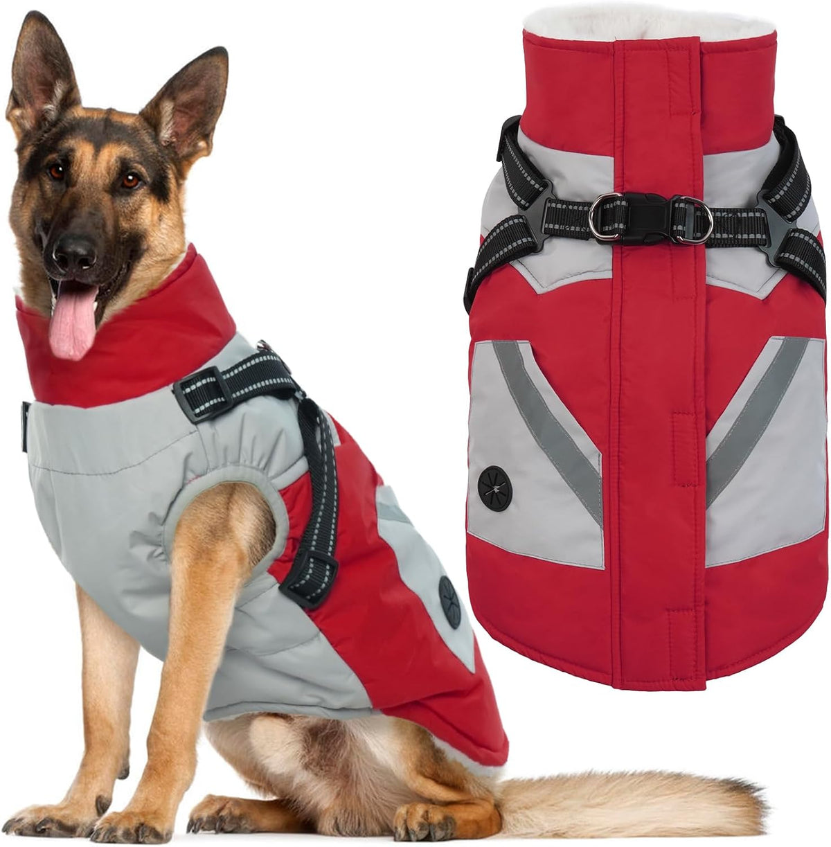 IECOii Dog Coat for Large Dogs, Orange, X-Large - Waterproof Winter Fleece Jacket with Harness, Turtleneck, Reflective Straps, Zipper Closure - Image 9
