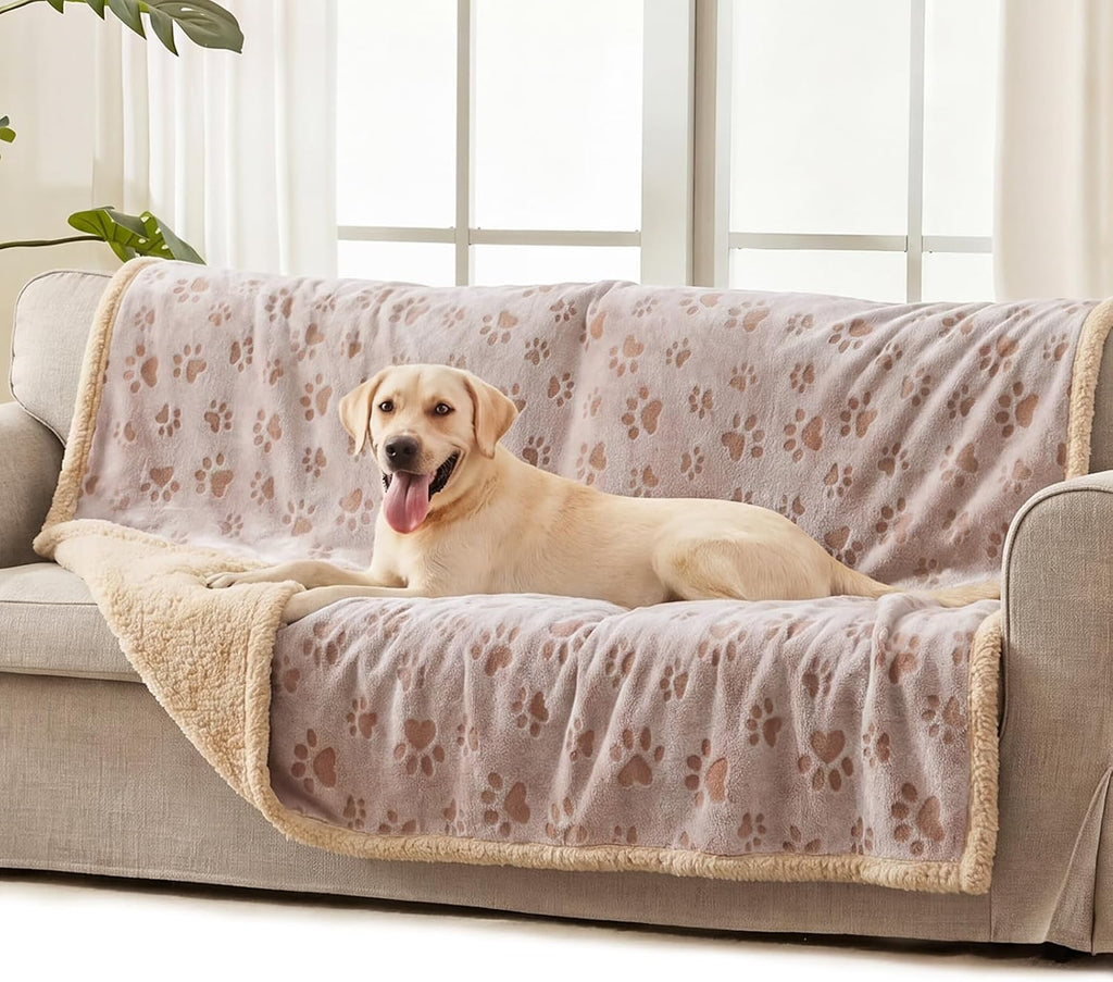 Luciphia Waterproof Pet Blankets for Couch Sofa Bed Cover Cat Liquid Pee Proof Washable Soft Fluffy Large Dog Blanket Reversible Furniture Protection Puppy Grey Paw Thicken Small40" x 28" - Image 10
