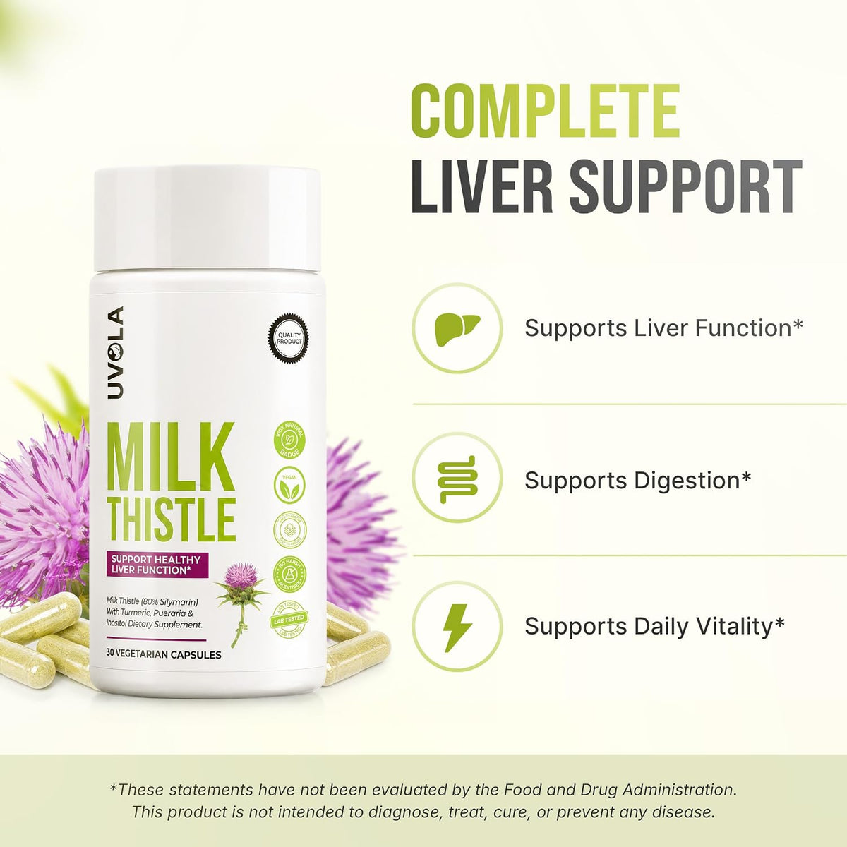 Uvola Milk Thistle Synbiotic Formula - Vegan - 60 Capsules - Image 4
