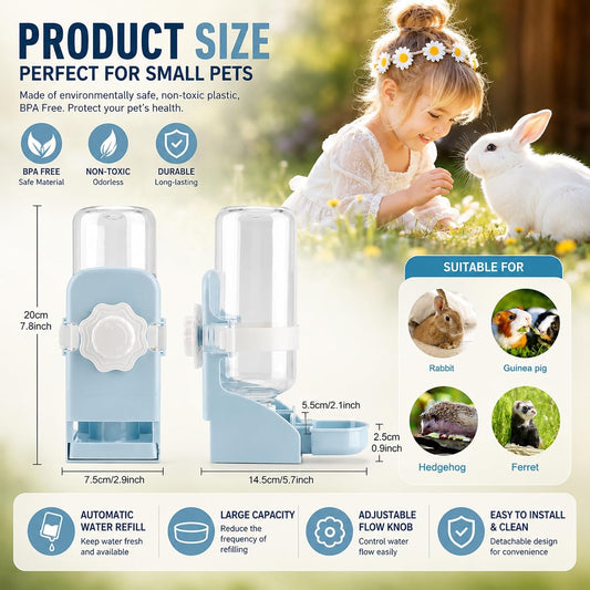 Rypet Rabbit Water Bottle No Drip - 17oz Hanging Water Fountain Automatic Dispenser Pet Cage Water Feeder for Bunny Chinchilla Guinea Pig Hedgehog Ferret Blue - Image 2