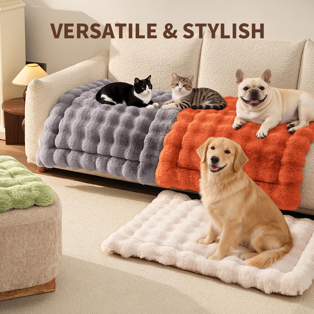 SOMAHE Cat Bed Mat, Soft Plush Faux Fur Kneading Pet Bed, Machine Washable Cat Sleeping Pad for Indoor Cats & Kittens, Non-Slip Fluffy Cat Rug for Couch Sofa Floor, 23x15 Inch Grey - Image 15