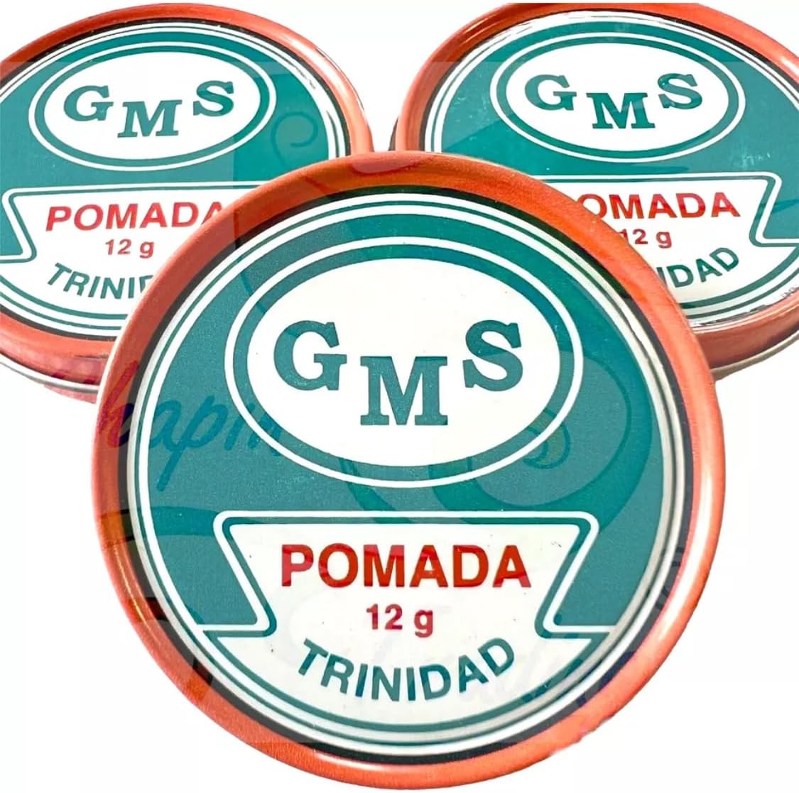 GMS Pomada Trinidad 3 Pack front view of 12 gram metal tins for skin relief.