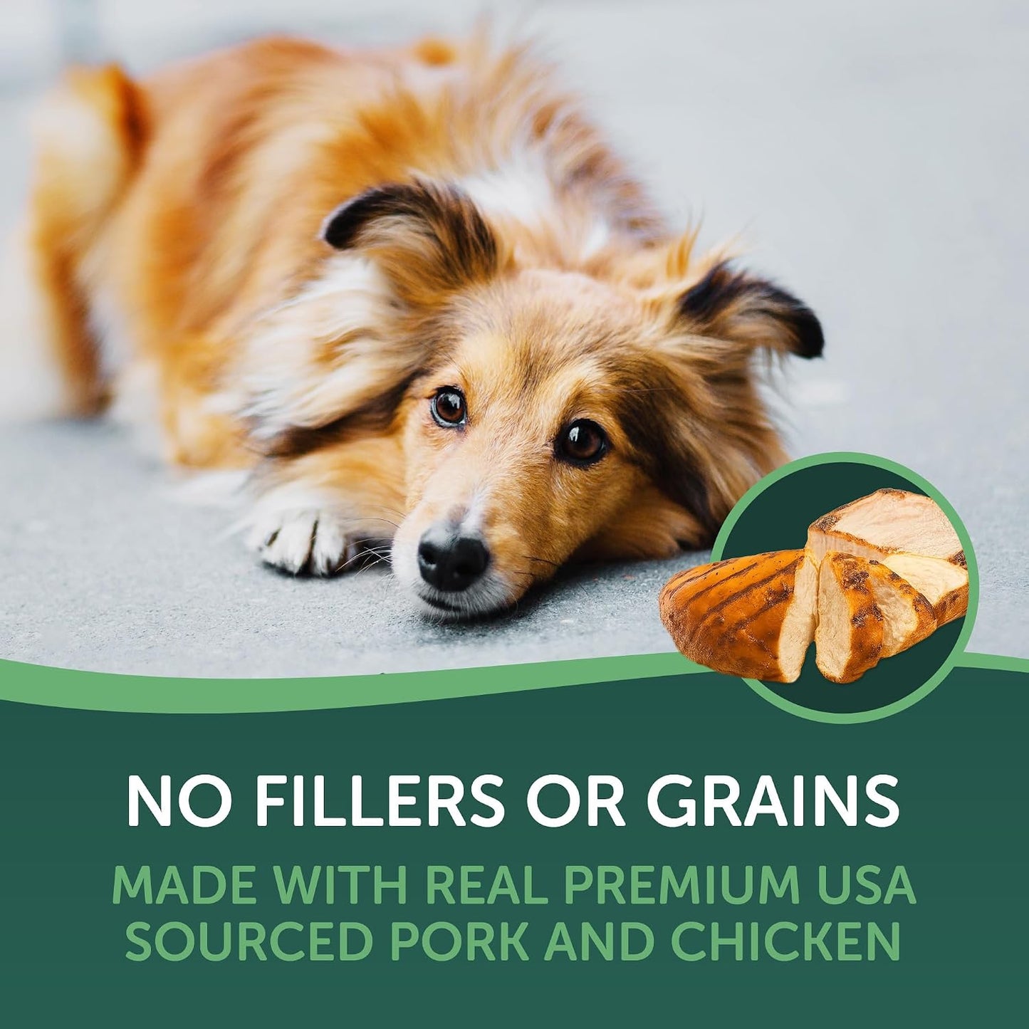 Healthfuls dog treat packaging featuring USA-sourced ingredient badge