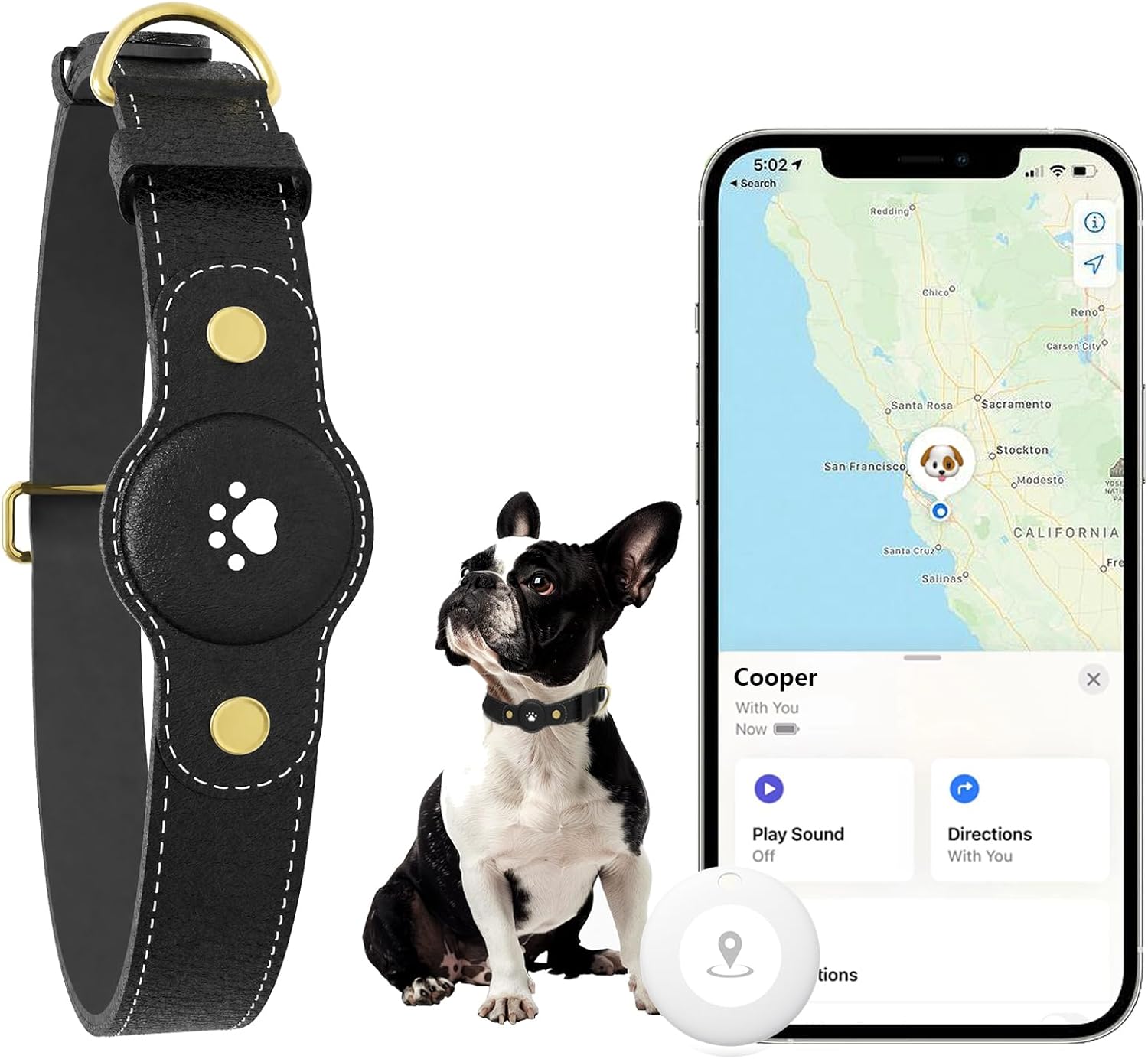 Bomerahe smart dog collar front view black pet tracking device