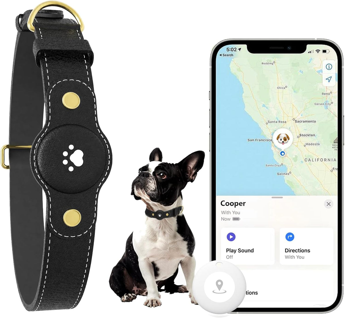 Bomerahe smart dog collar front view black pet tracking device